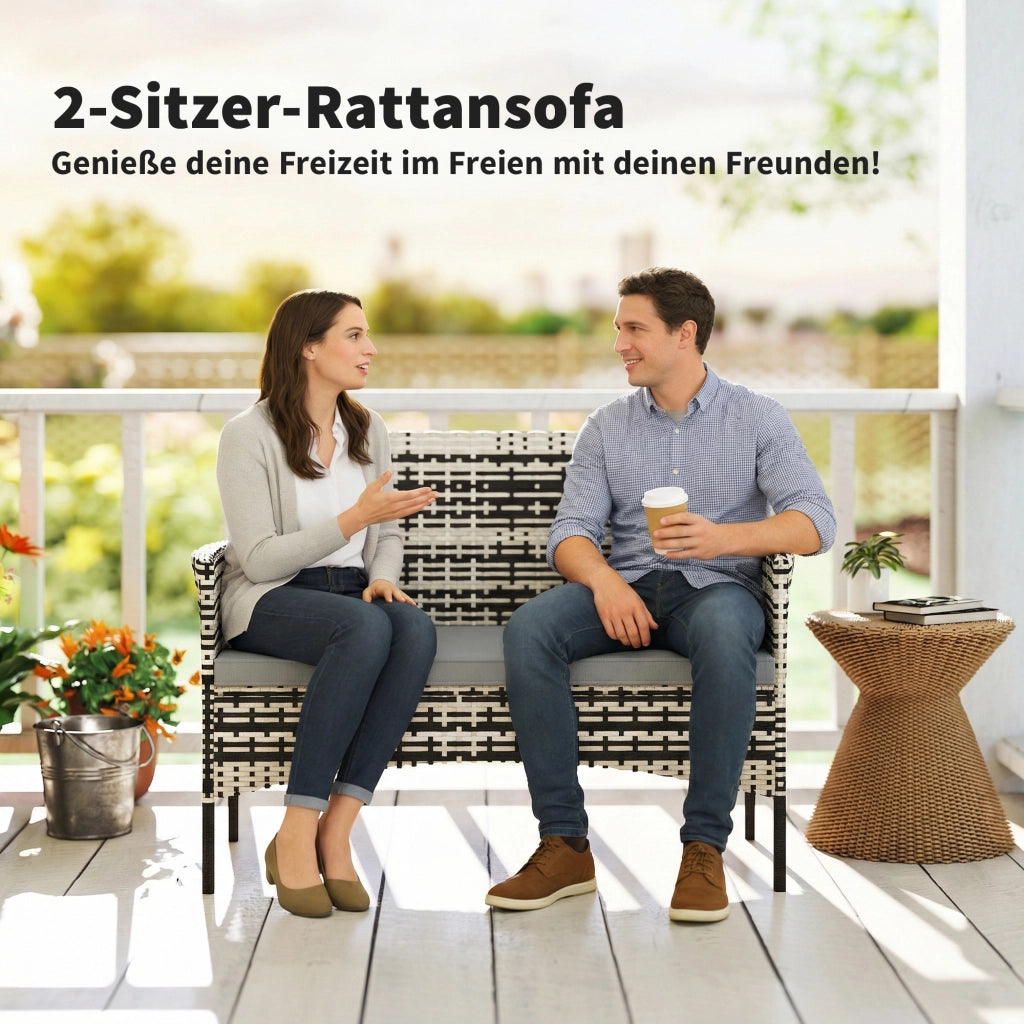 Divano 2 posti da giardino in polyrattan ¨C Xylo ¨C grigio chiaro con cuscini