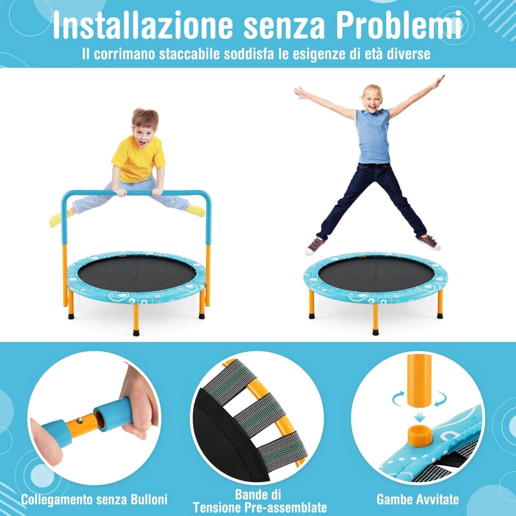 Trampolino Elastico per Bambini, Tappeto Elastico Pieghevole per Bambini con Copertura, Cuscinetti Antiscivolo e Maniglia, Ideale per Interno ed Esterno, Carico Massimo 150 kg