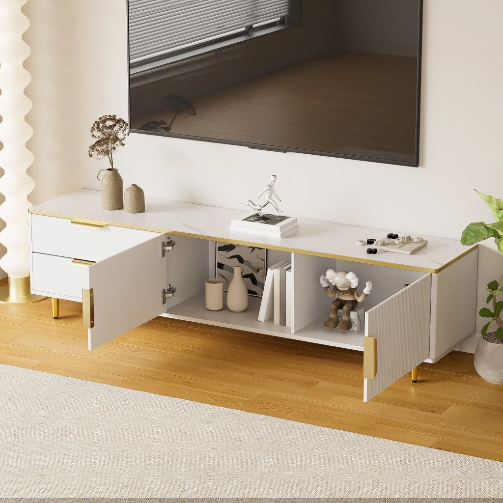 MOBILE TV Con 2 cassetti 170x37x45 cm Bianco e Oro