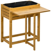 Aiuola rialzata con piano di lavoro pieghevole, in legno massello laccato, con rivestimento in pile, 64 cm x 63 cm x 74,5 cm
