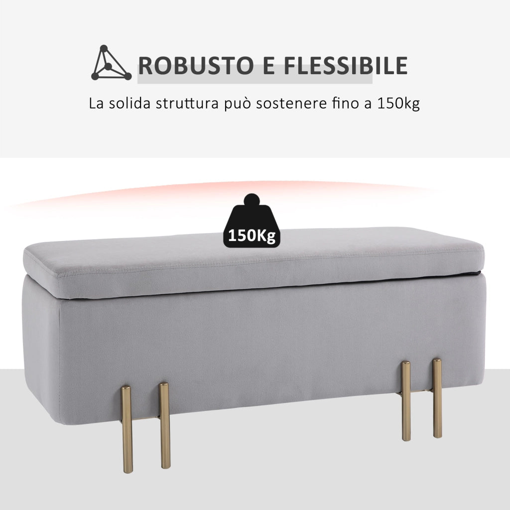 EasyComfort Panca Contenitore Imbottita per Soggiorno e Camera da Letto, 100 x 40 x 42 cm, Grigio