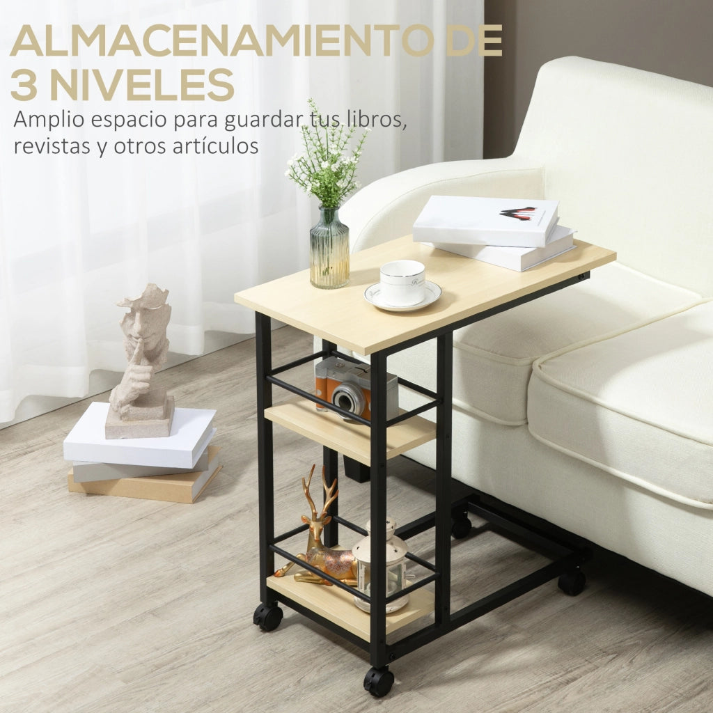 Tavolino da caff¨¨ con ruote ¨C Xylo ¨C 2 ripiani, legno naturale, 60x34,5x64,5 cm
