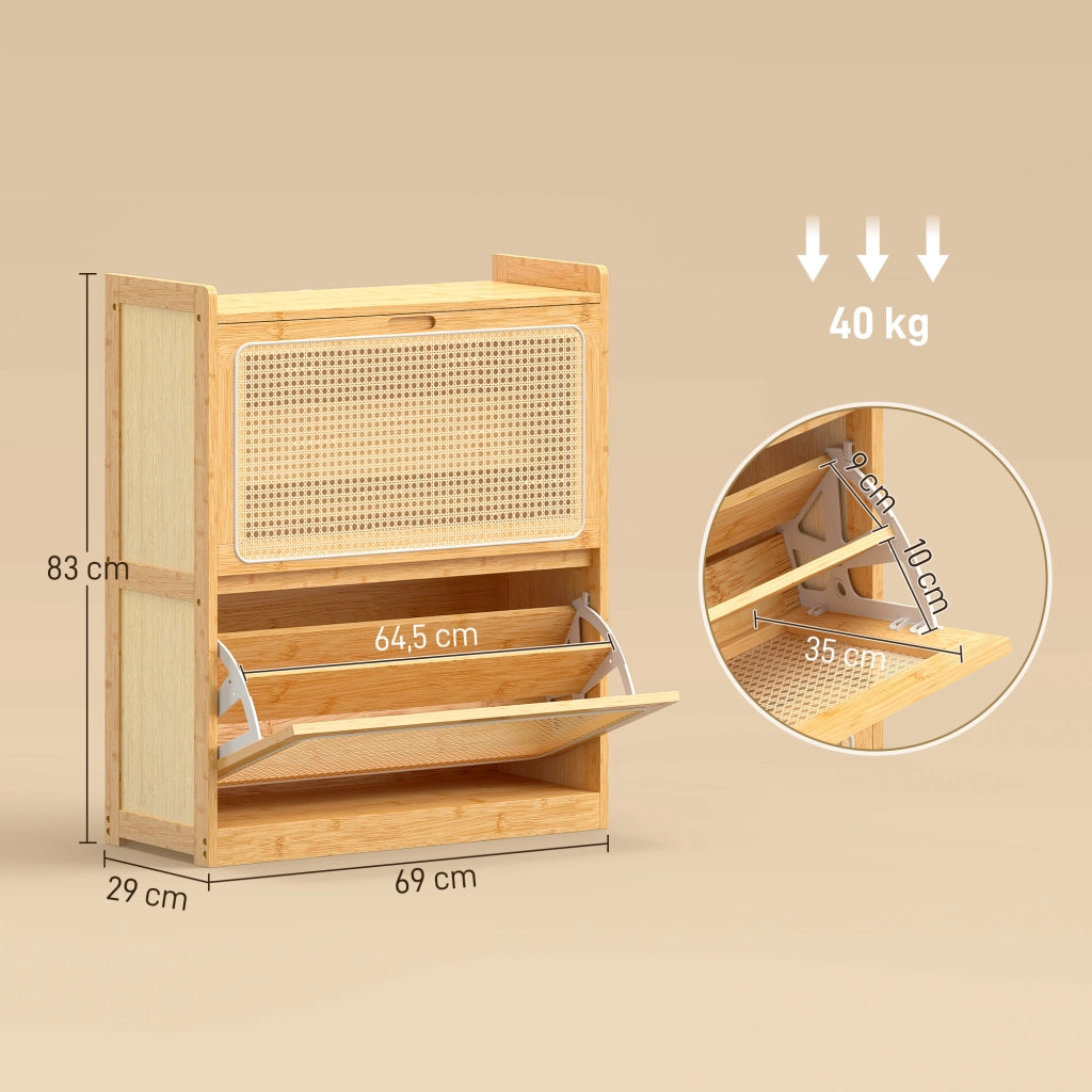 Mobiletto per Scarpe con 2 Cassetti ¨C Minimal ¨C 69x29x83 cm in Bamb¨´ e Rattan