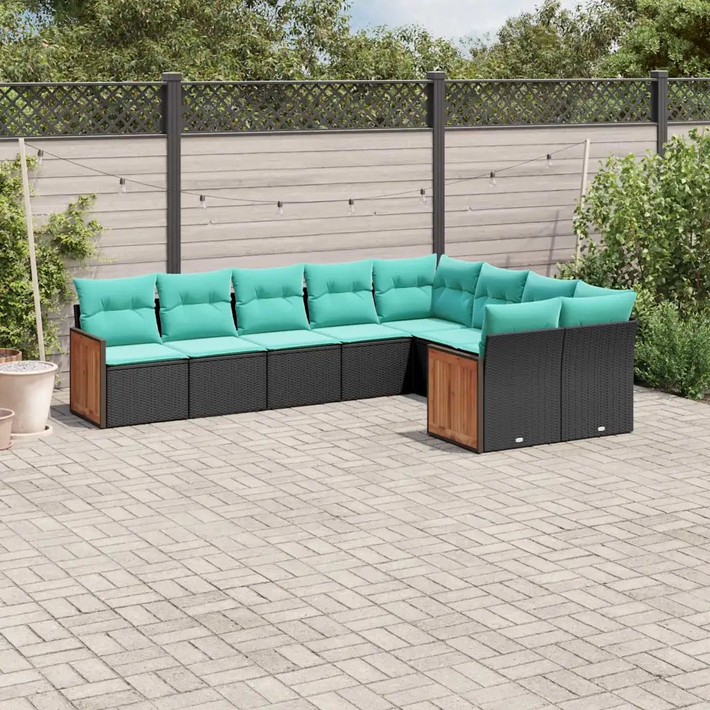 Set Divani da Giardino 9 pz con Cuscini Nero in Polyrattan 3227982