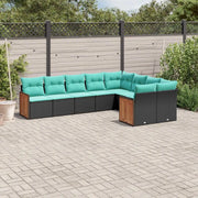 Set Divani da Giardino 9 pz con Cuscini Nero in Polyrattan 3227982