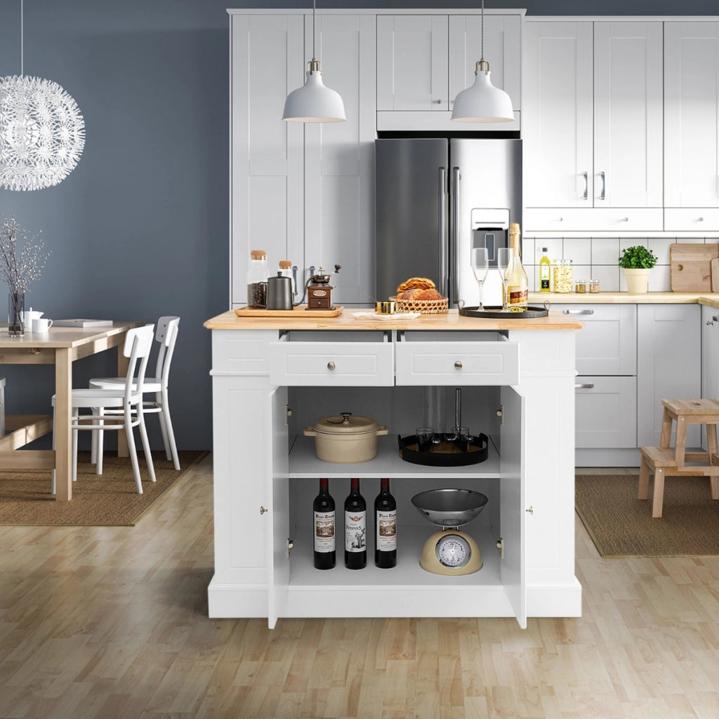 Isola da cucina con contenito reripiani regolabili a 3 livelli, Mobile contenitore da cucina a 2 ante Bianco