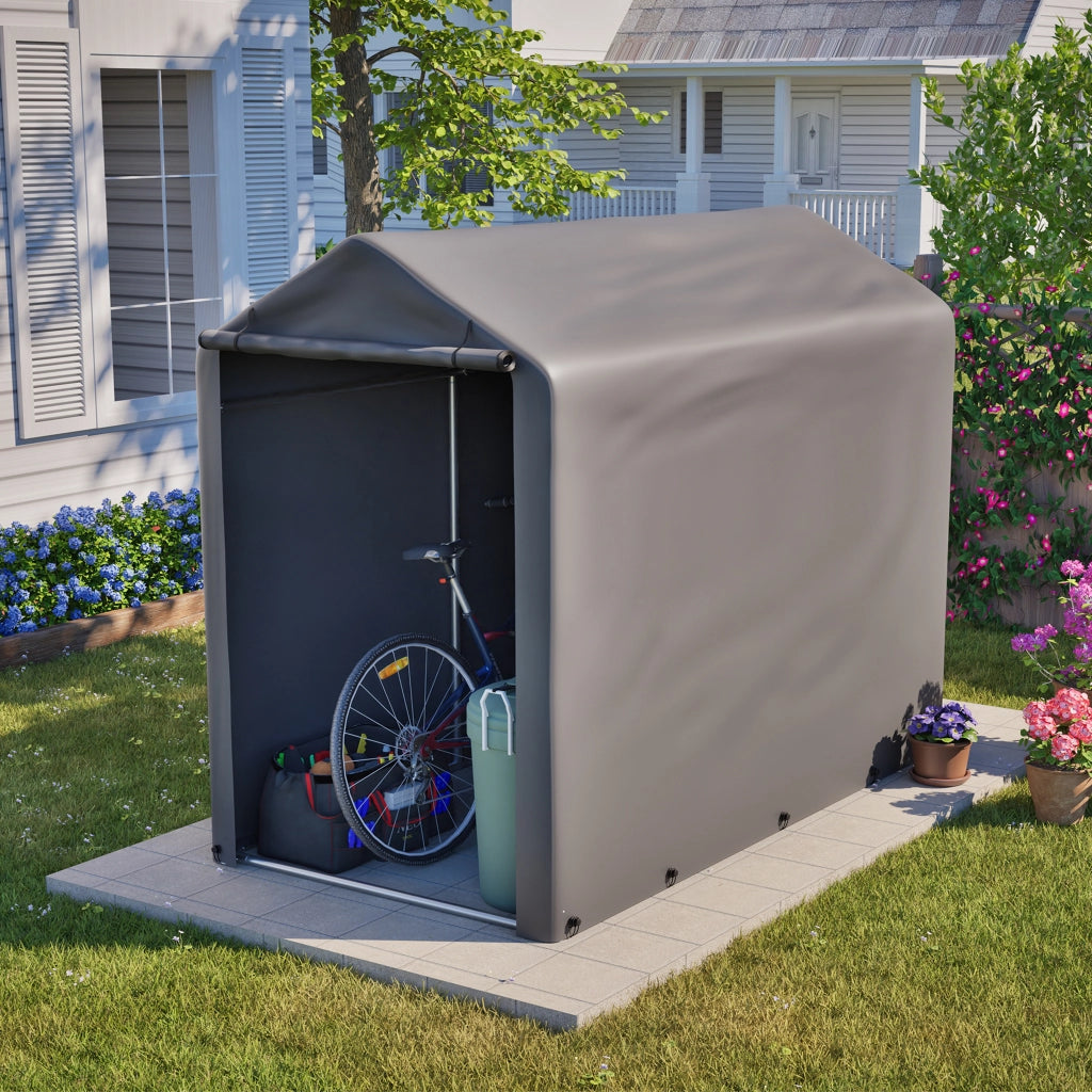 Tenda da giardino per garage per biciclette 187x100x160 cm tenda impermeabile con telaio in acciaio Tenda di deposito grigio scuro per biciclette attrezzi e accessori da giardino – Ideale per balcone terrazza e cortile