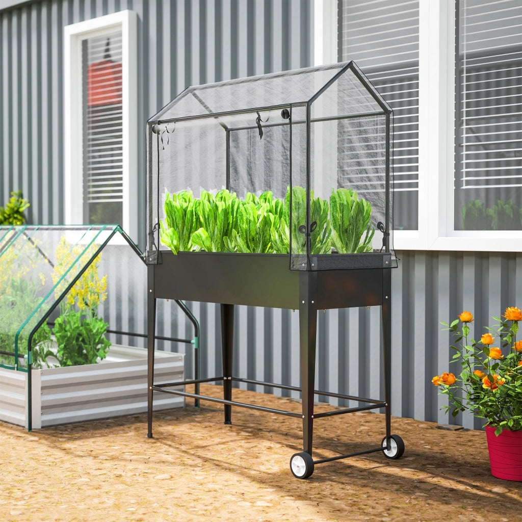 Fioriera rialzata su ruote con telo PVC ¨C Xylo ¨C Nero 100x45x152 cm foro drenaggio