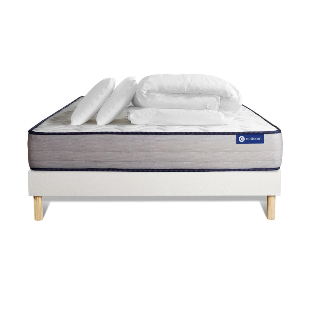 Pacchetto letto completo - Materasso 160x200cm + Box spring con doghe (kit) + 2 cuscini + Piumino - Actilatex Form