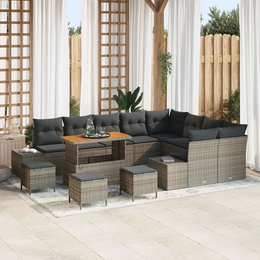 Set Divano da Giardino con cuscino 13 pcs Grigio Poly Rattan