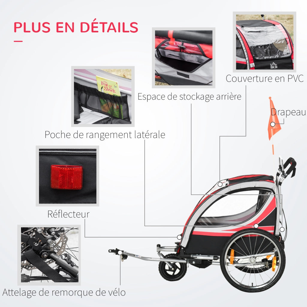 Carrello per bicicletta bambini 2 in 1 ¨C zephmum ¨C rosso