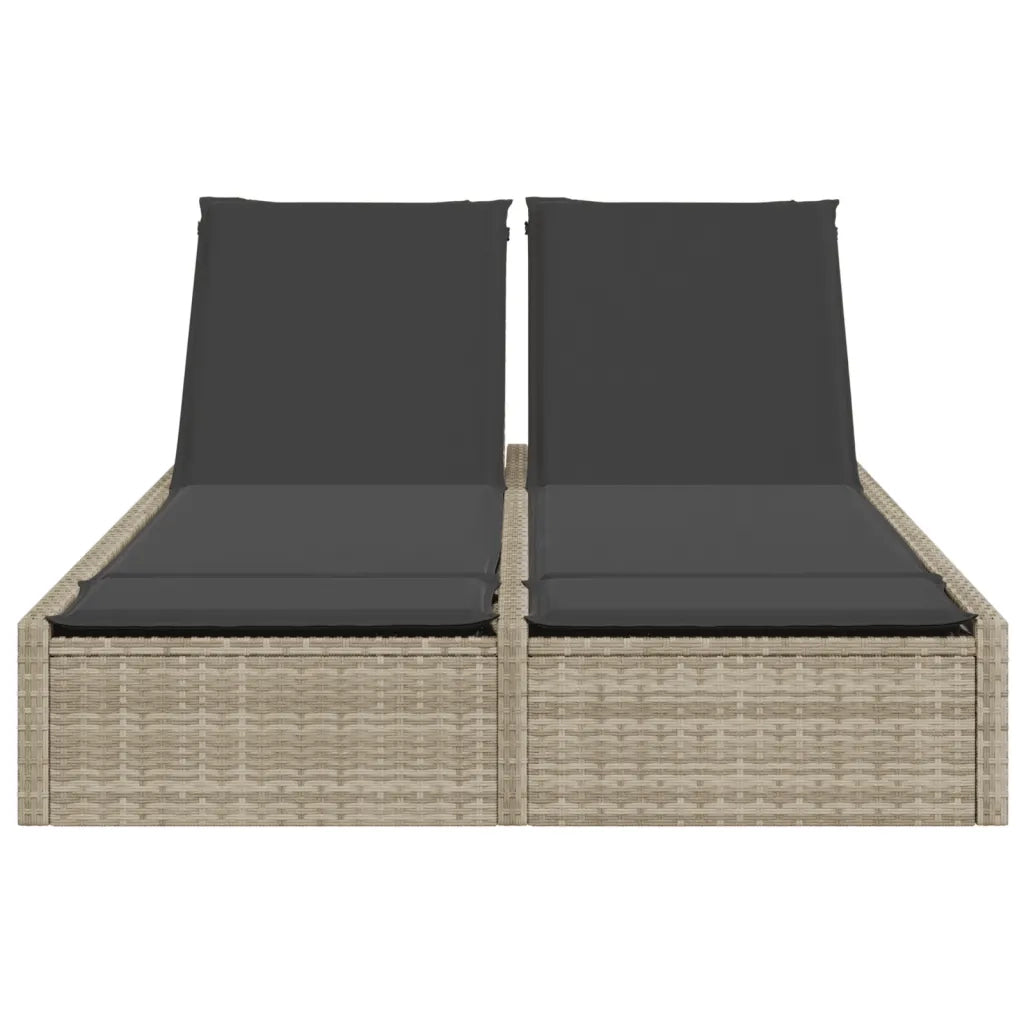 Lettino Prendisole | Sdraio da giardino | Lettino da sole Doppio con Cuscini Grigio Chiaro Polyrattan