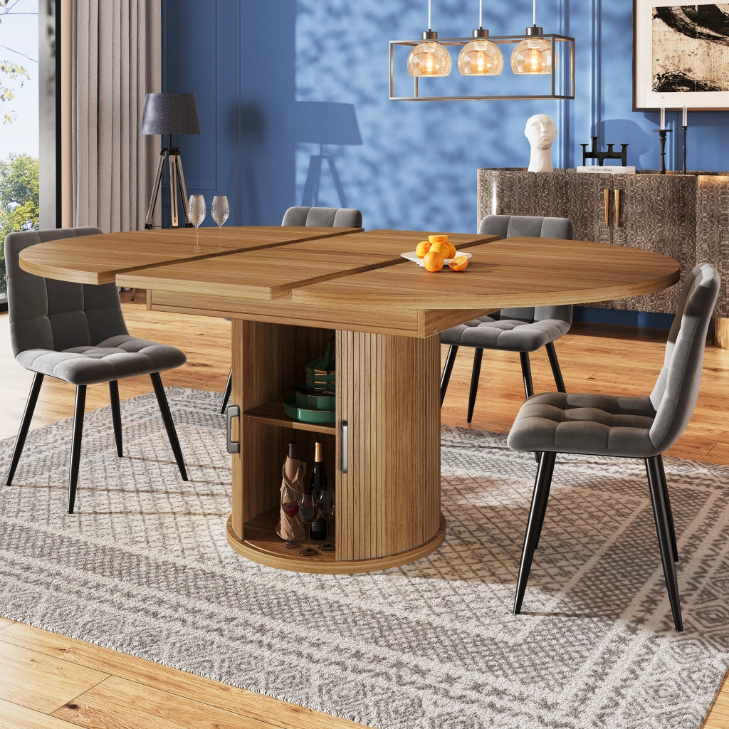 Tavolo da Pranzo Rotondo Allungabile ¨C MINIMAL ¨C Noce/Nero, 118-158 cm, 6 Persone