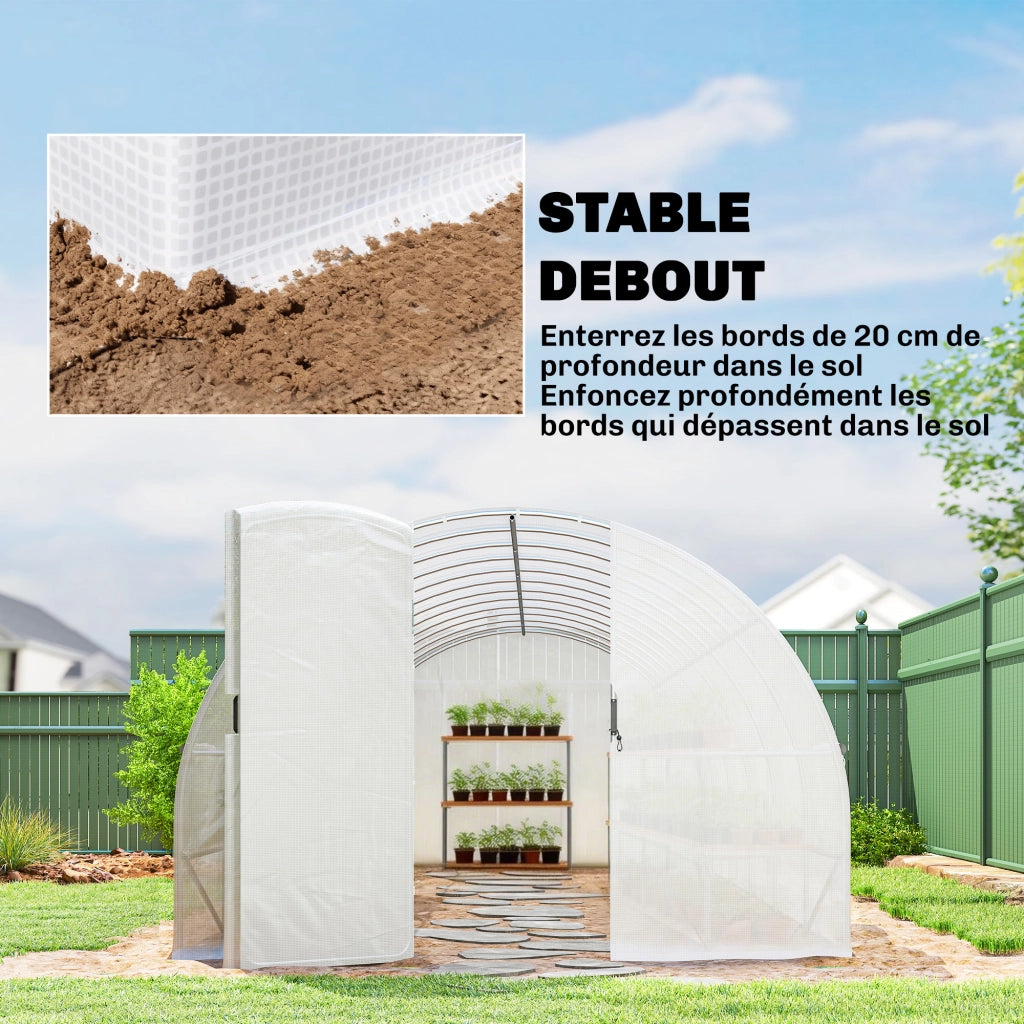 Serra tunnel giardino 24m2 con porte e finestre ¨C zephmum ¨C 295x798x199 cm bianco