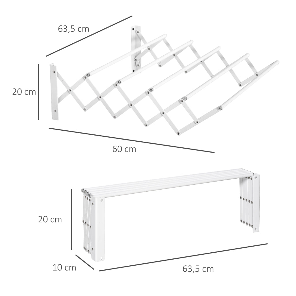 Stendibiancheria a Parete Estraibile e Pieghevole ¨C zephmum ¨C Bianco 63.5x60x20 cm
