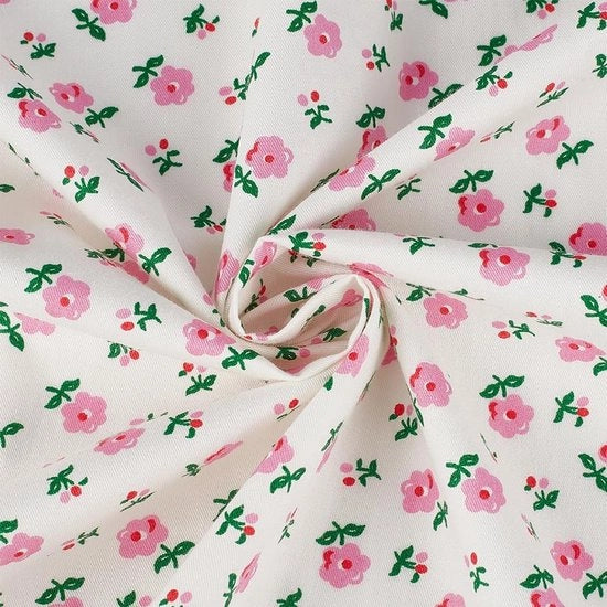 Tessuto floreale 1 x 1,62 m - Stoffa di cotone - Fiori rossi retro - Decorazione per la camera - Fai da te per cucire e ricamare