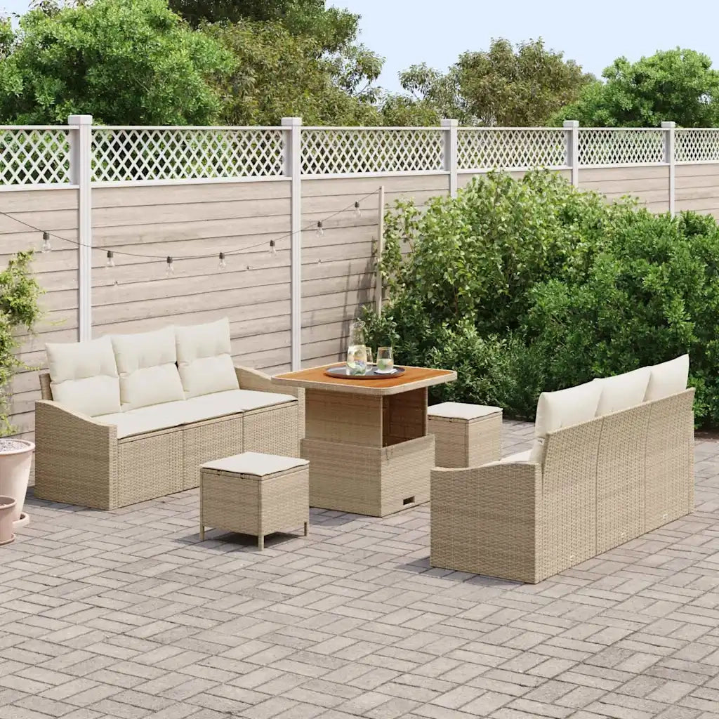 Set Divano da Giardino con cuscino 9 pcs Beige polyrattan