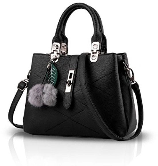 Borsa da Messaggero per Donna con Pompom Nero