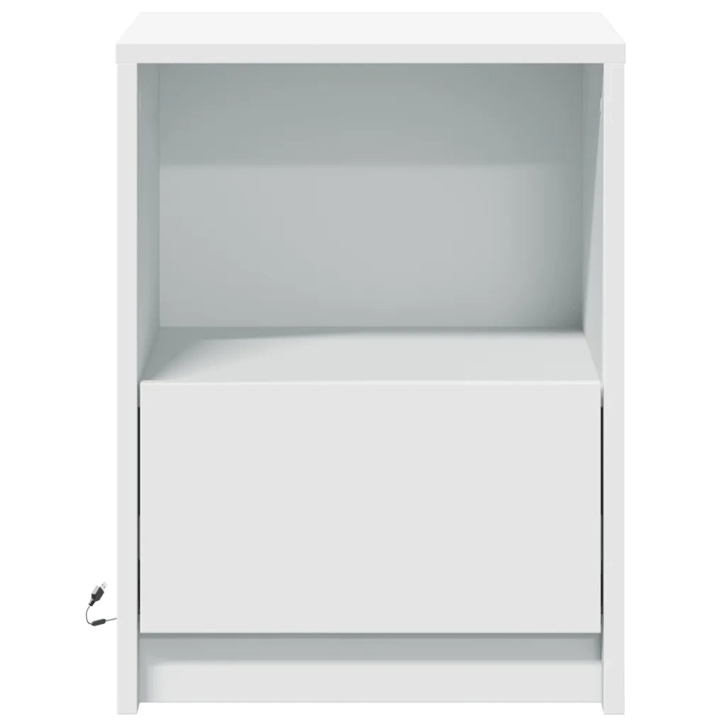 Comodini con Luci LED 2pz Bianchi in Legno Multistrato 852020