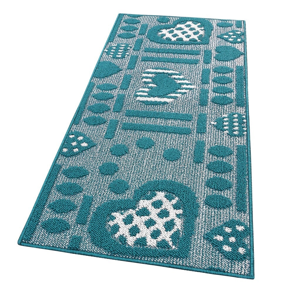 Tappeto Cucina Antiscivolo Cuori 3D Lavabile Moderno Assorbente Blu 57x270 cm