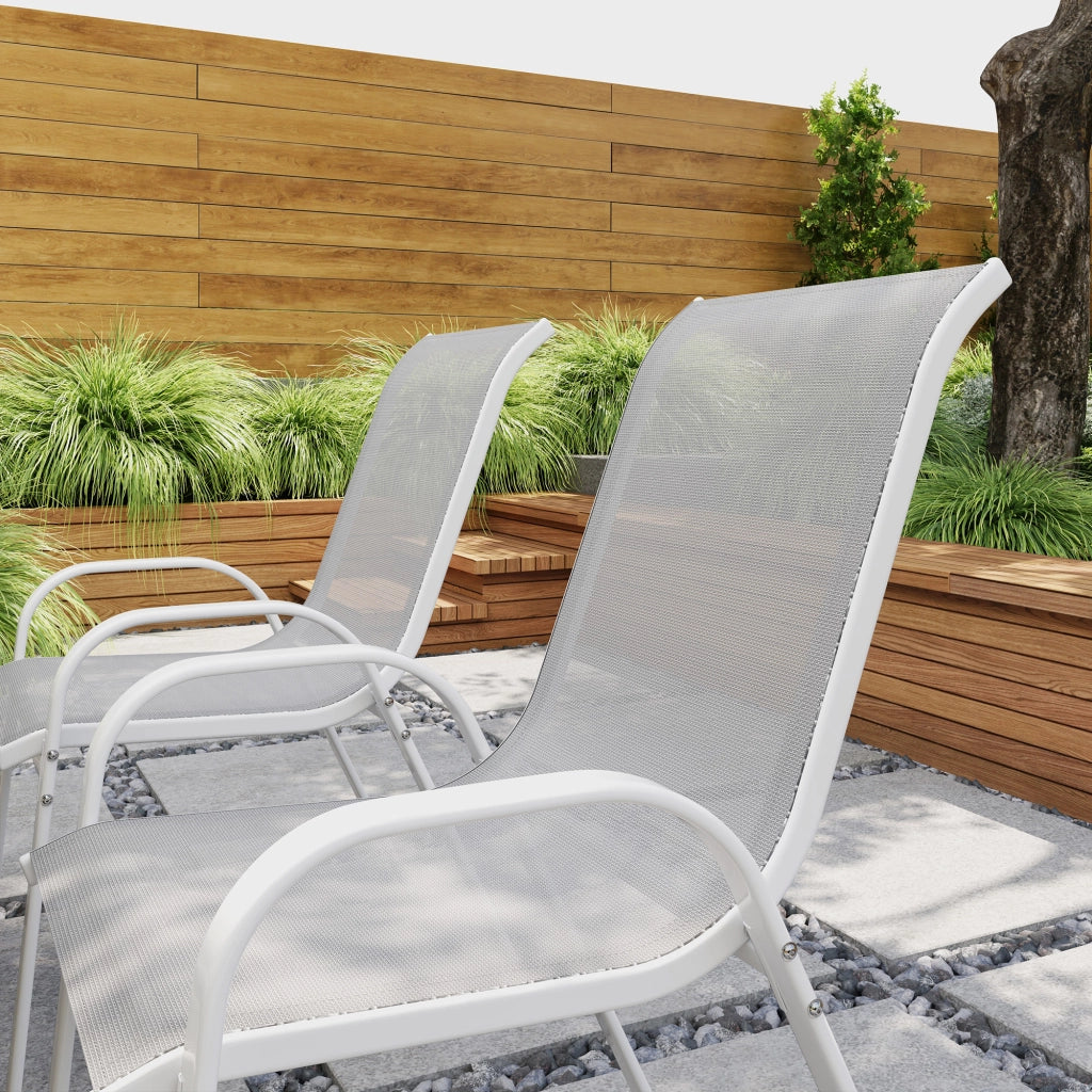 Set 4 Sedie da Giardino Apilabili con Schienale Alto e Struttura in Acciaio Grigio ¨C Minimal ¨C 44x44x95 cm