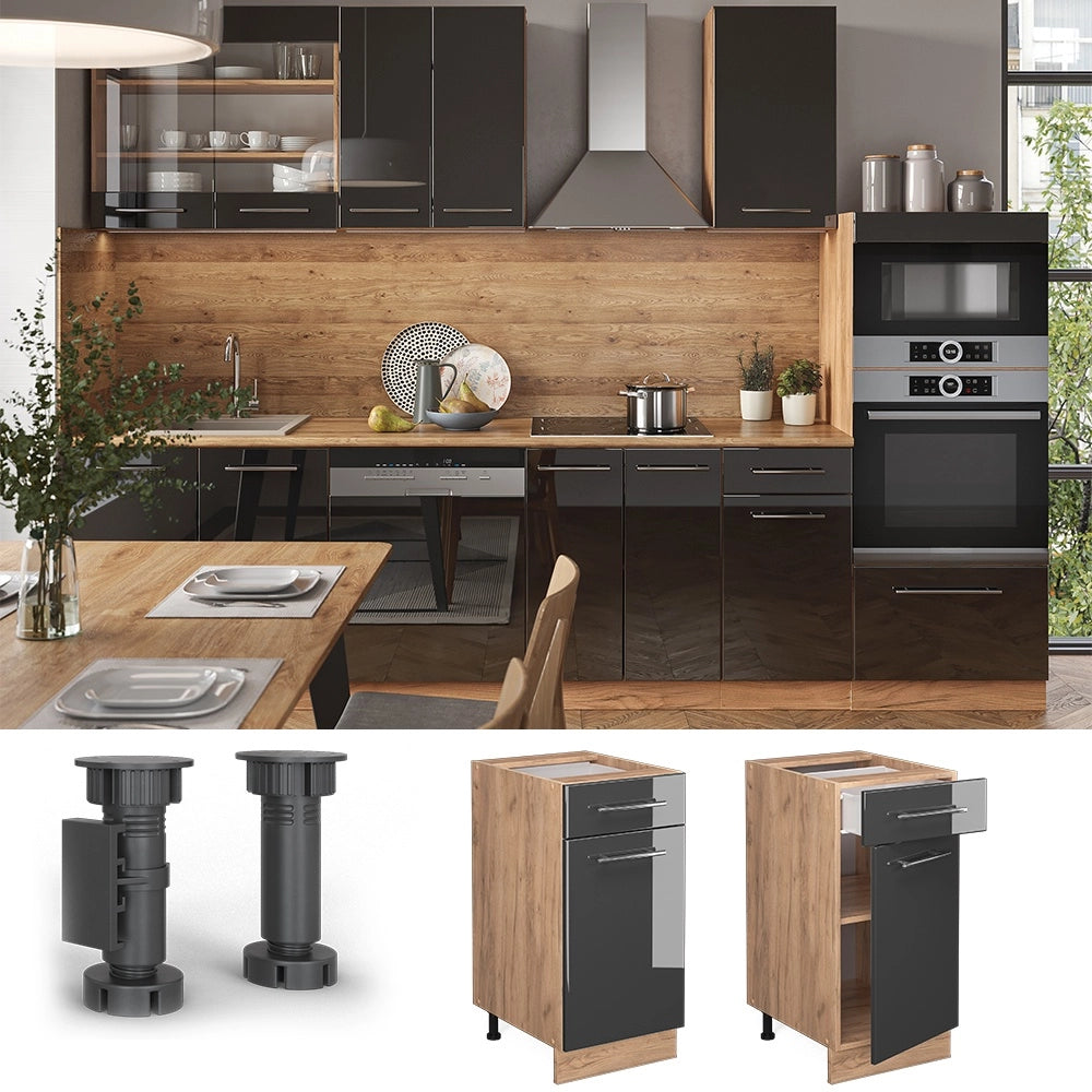 Mobiletto base per cucina Fame-Line Antracite lucido/Rovere dorato 40 cm, PL Antracite Vicco