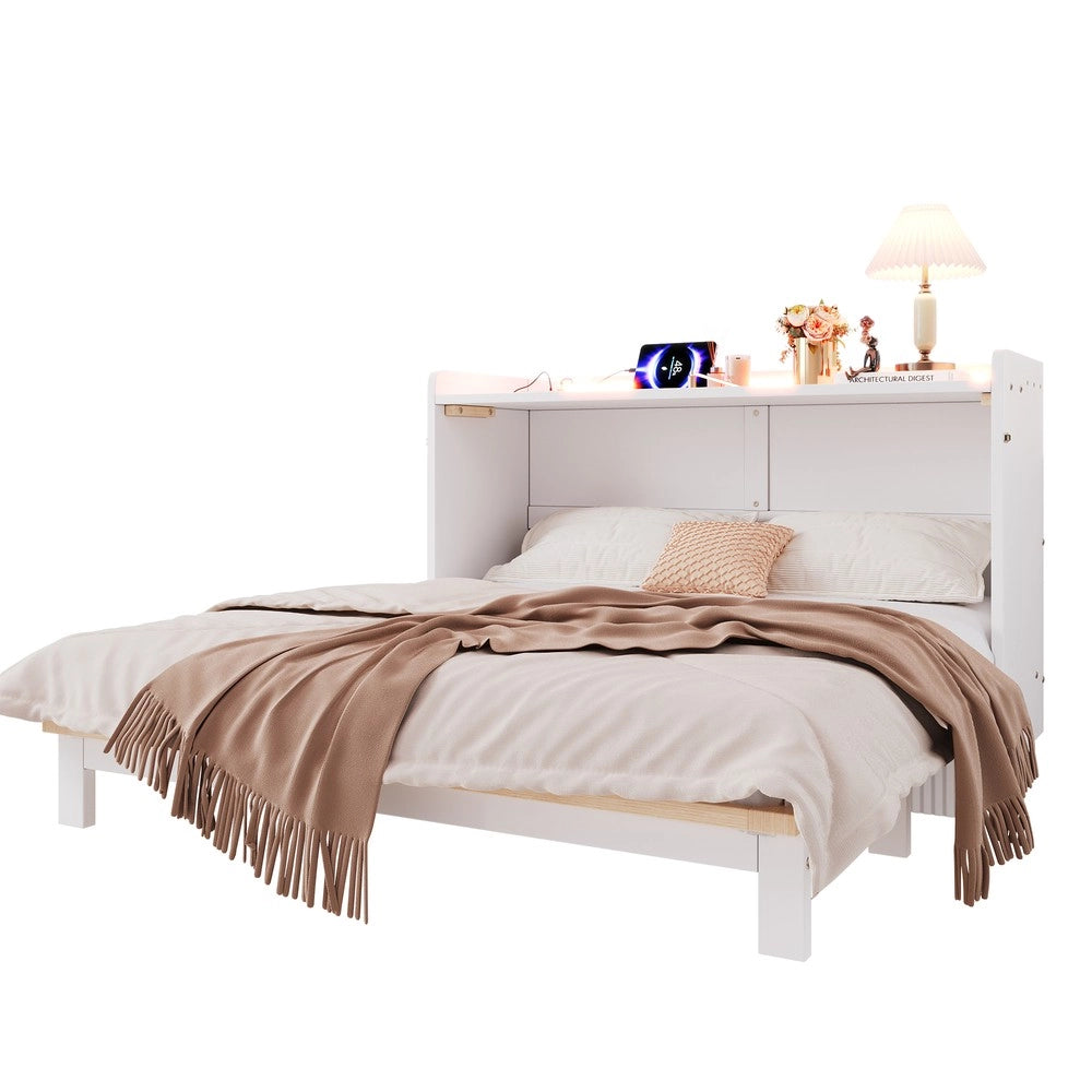 Letto a Scomparsa con Cassetti, LED e Presa USB ¨C Xylo ¨C Bianco Lucido 140x200