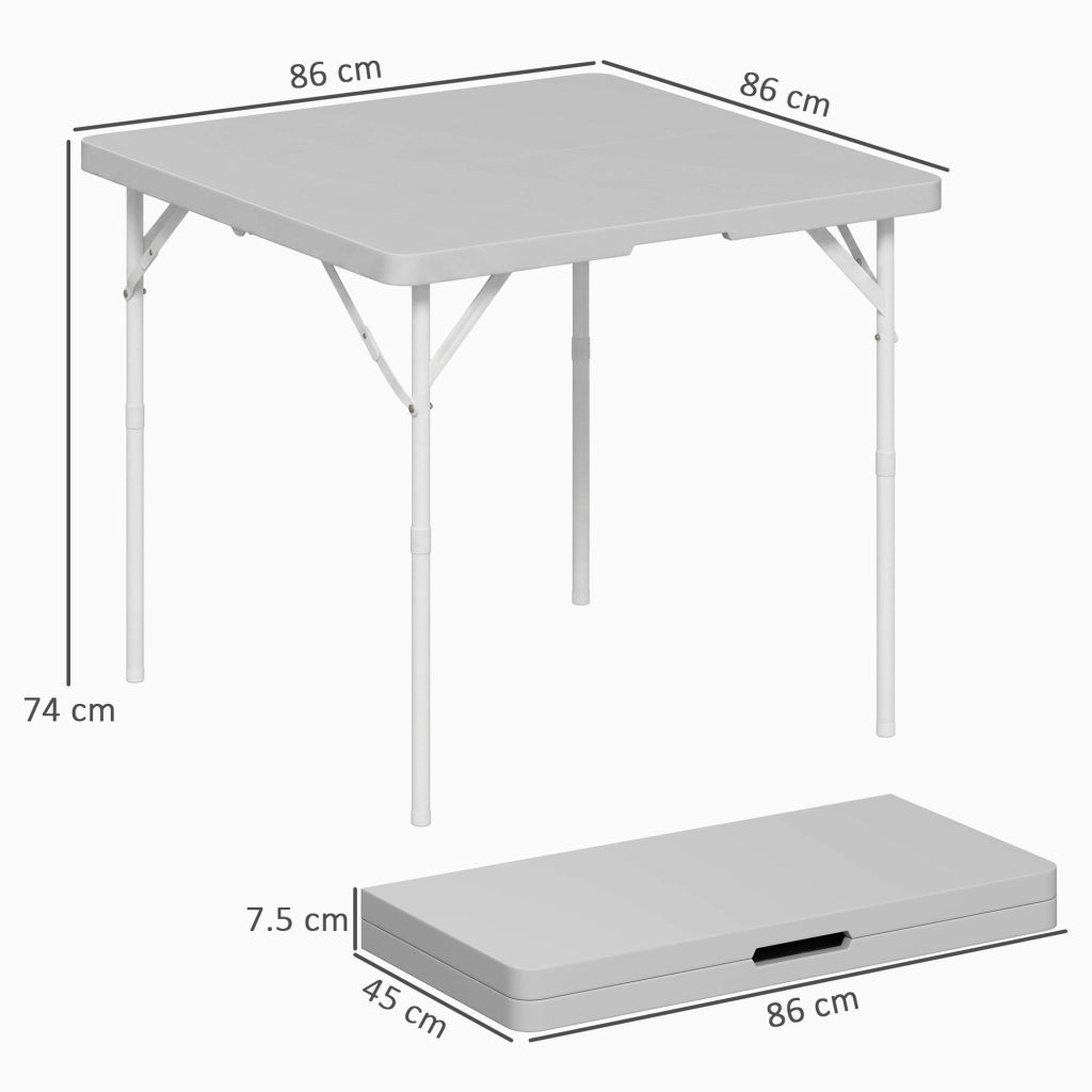 Tavolo da Campeggio Pieghevole ¨C Xylo ¨C Regolabile 2 Altezze HDPE Metallo 86x86x74cm Grigio Scuro