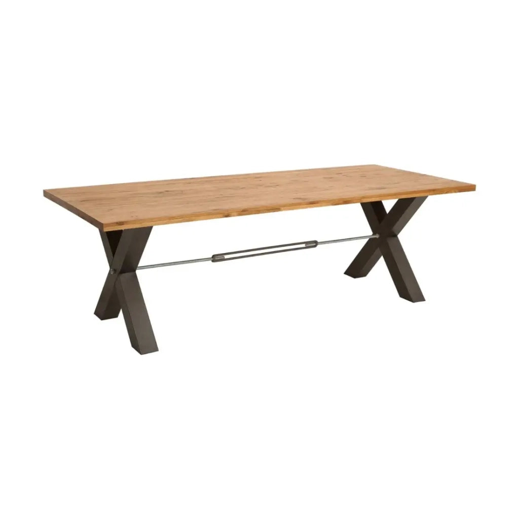 Tavolo da pranzo CAVARA – Rovere selvaggio e metallo nero – 240 cm – Stile industriale