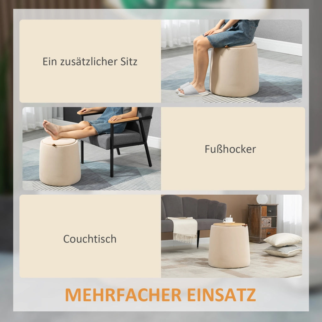Pouf contenitore velluto ¨C Xylo ¨C Beige ?44x47,5 cm con coperchio removibile