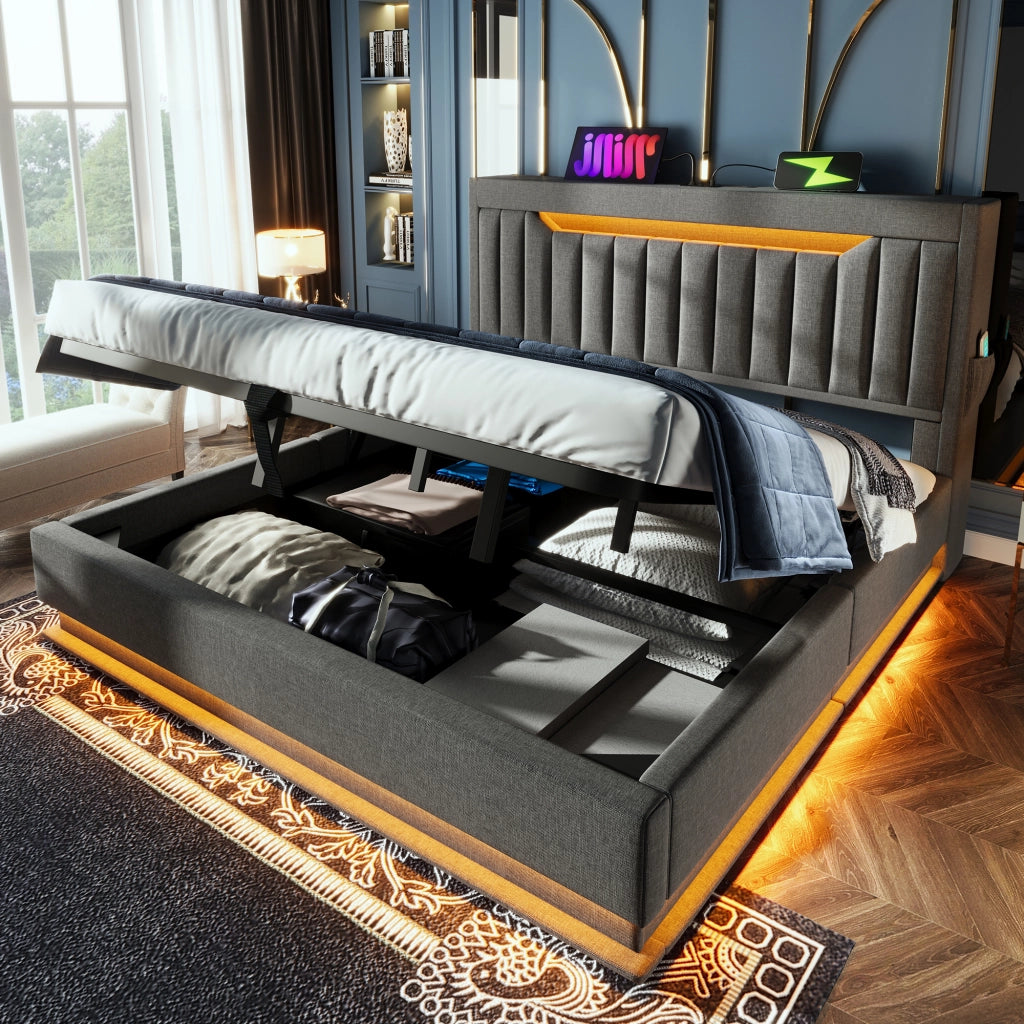 letto imbottito lino grigio 140 x 200 cm