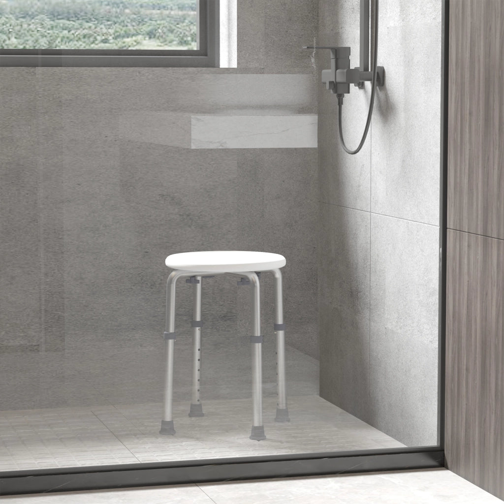Sgabello da Doccia Girevole ¨C Xylo ¨C Alluminio Regolabile 8 Livelli Antiscivolo Bianco