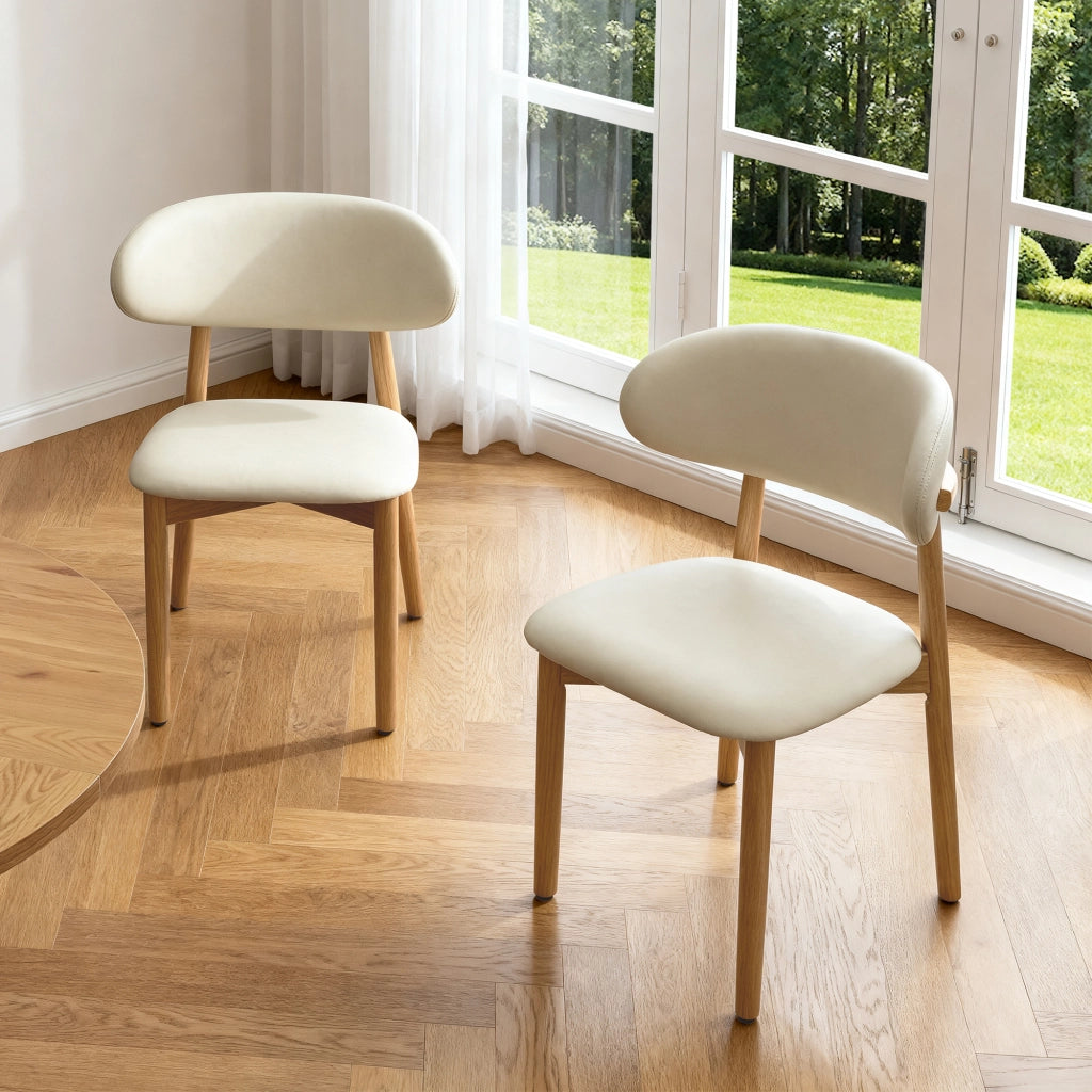 Sedie da pranzo in legno massello, set da 2 pezzi, schienale ergonomico, piedini antiscivolo, color beige e legno naturale