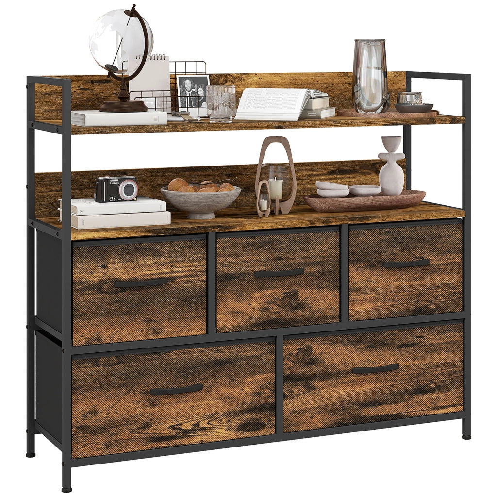 Cassettiera 5 Cassetti con Ripiani ¨C Minimal ¨C 98x29x85 cm Marrone Rustico