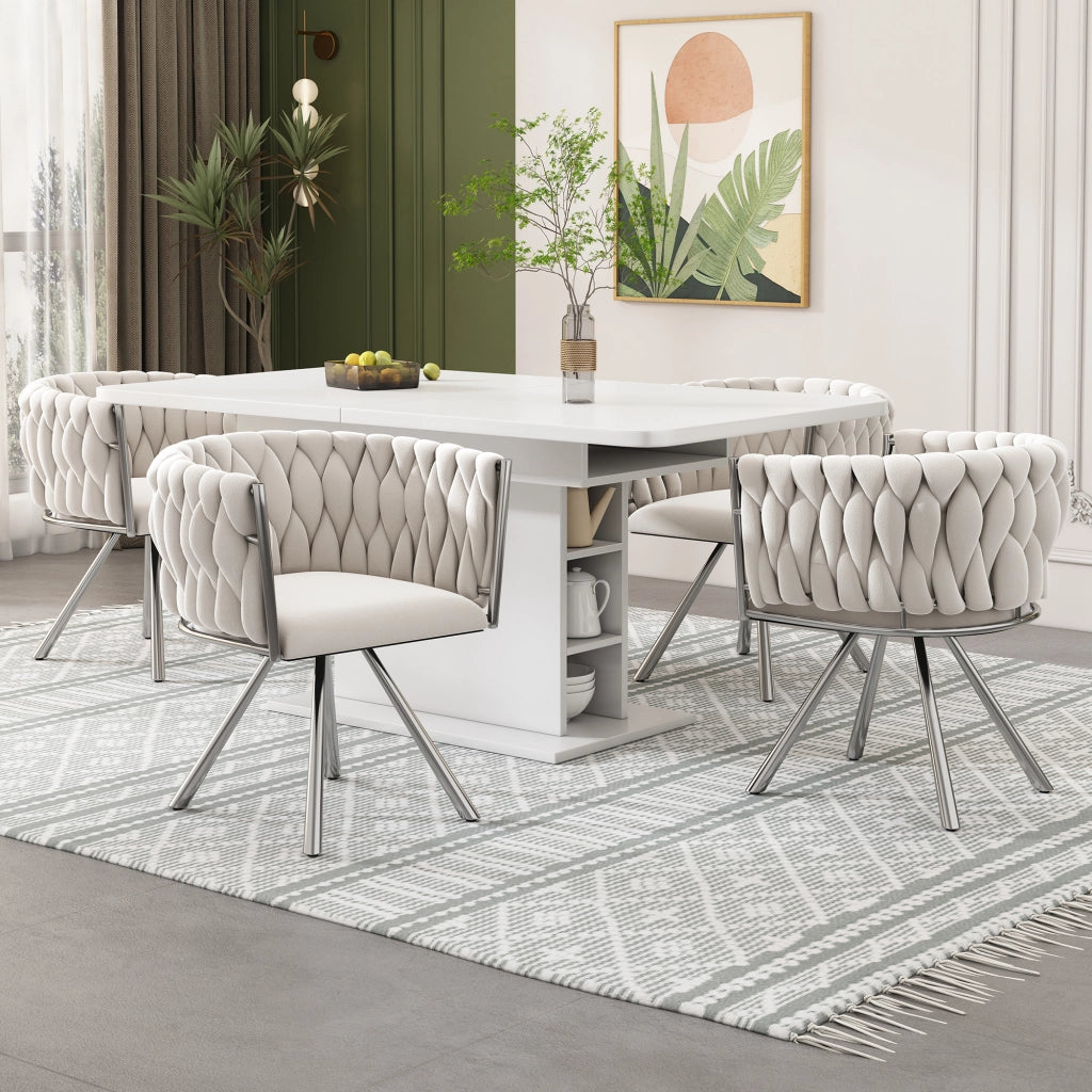 SEDIA Girevole 360° Set da 6 pezzi Beige in Velluto e Metallo