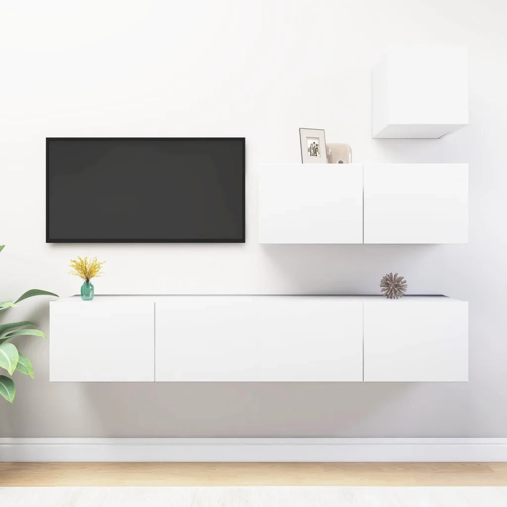 Set Mobili Porta TV 4 pz-Set di 4 Credenza per TV Bianco in Legno Multistrato 630519
