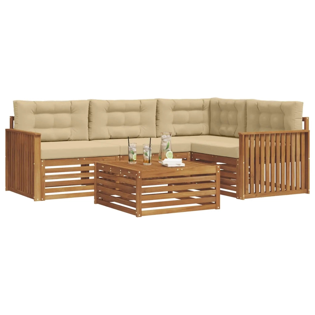 Set di divani da esterno con cuscino 5 pcs Naturale e Beige 3373418
