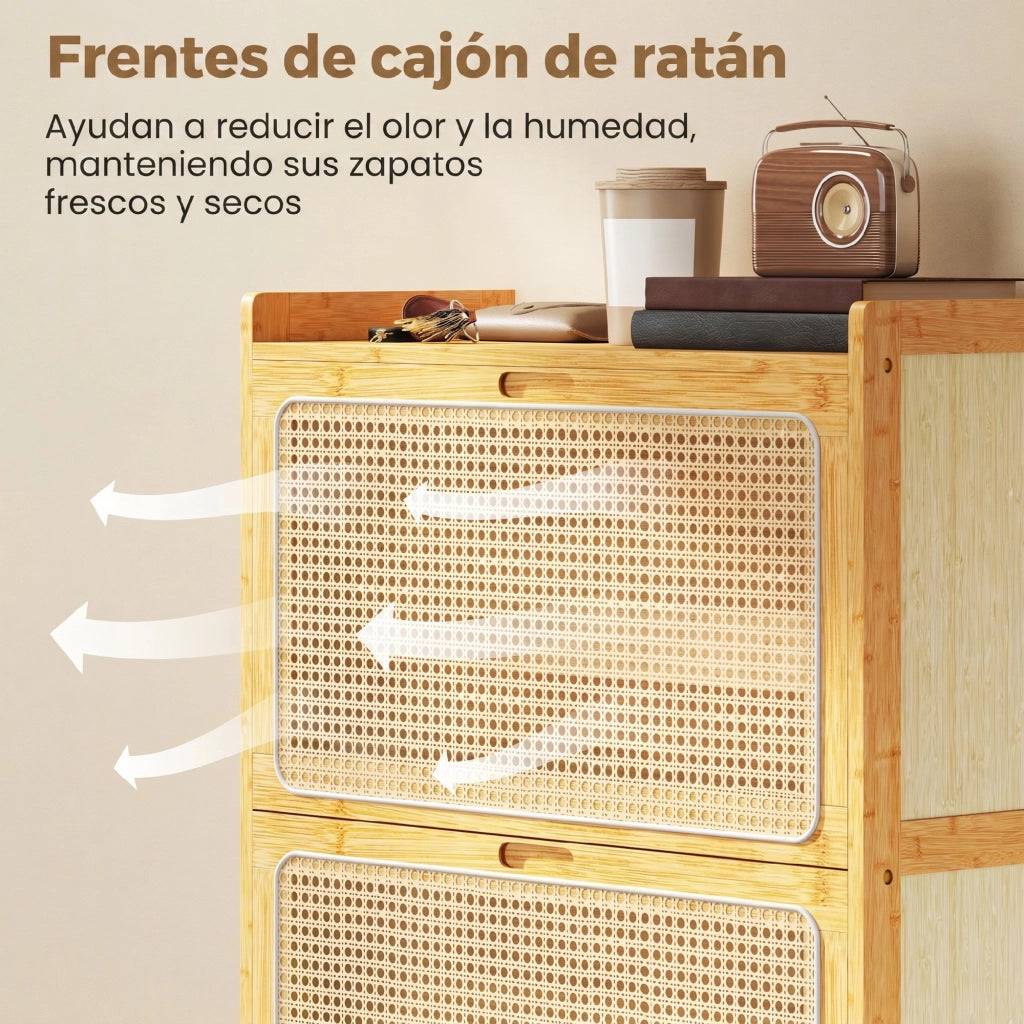 Mobiletto per Scarpe con 2 Cassetti ¨C Minimal ¨C 69x29x83 cm in Bamb¨´ e Rattan