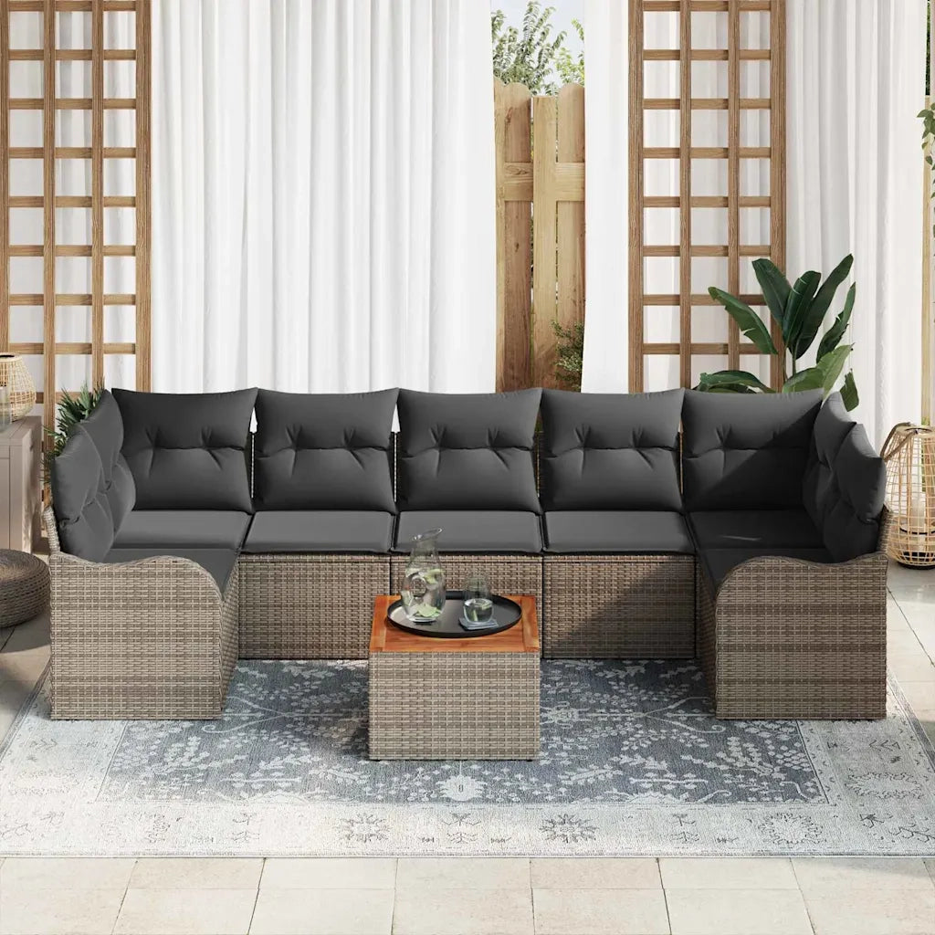 Set Divano da Giardino 8 pcs Grigio polyrattan