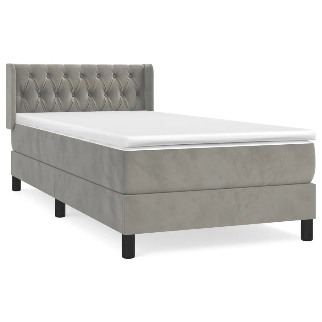 Letto singolo | Letto per adulti | Giroletto a Molle con Materasso Grigio Chiaro 90x190 cm Velluto