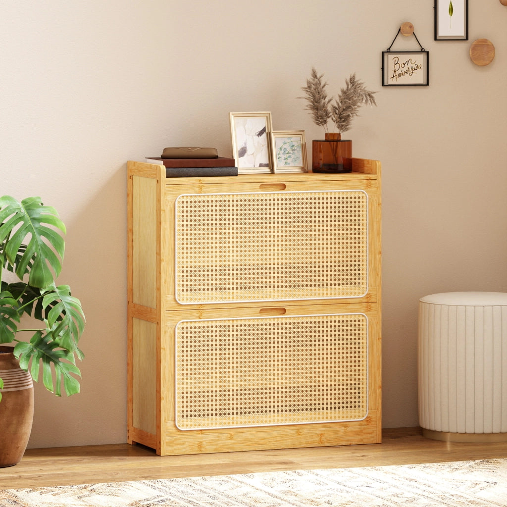 Mobiletto per Scarpe con 2 Cassetti ¨C Minimal ¨C 69x29x83 cm in Bamb¨´ e Rattan