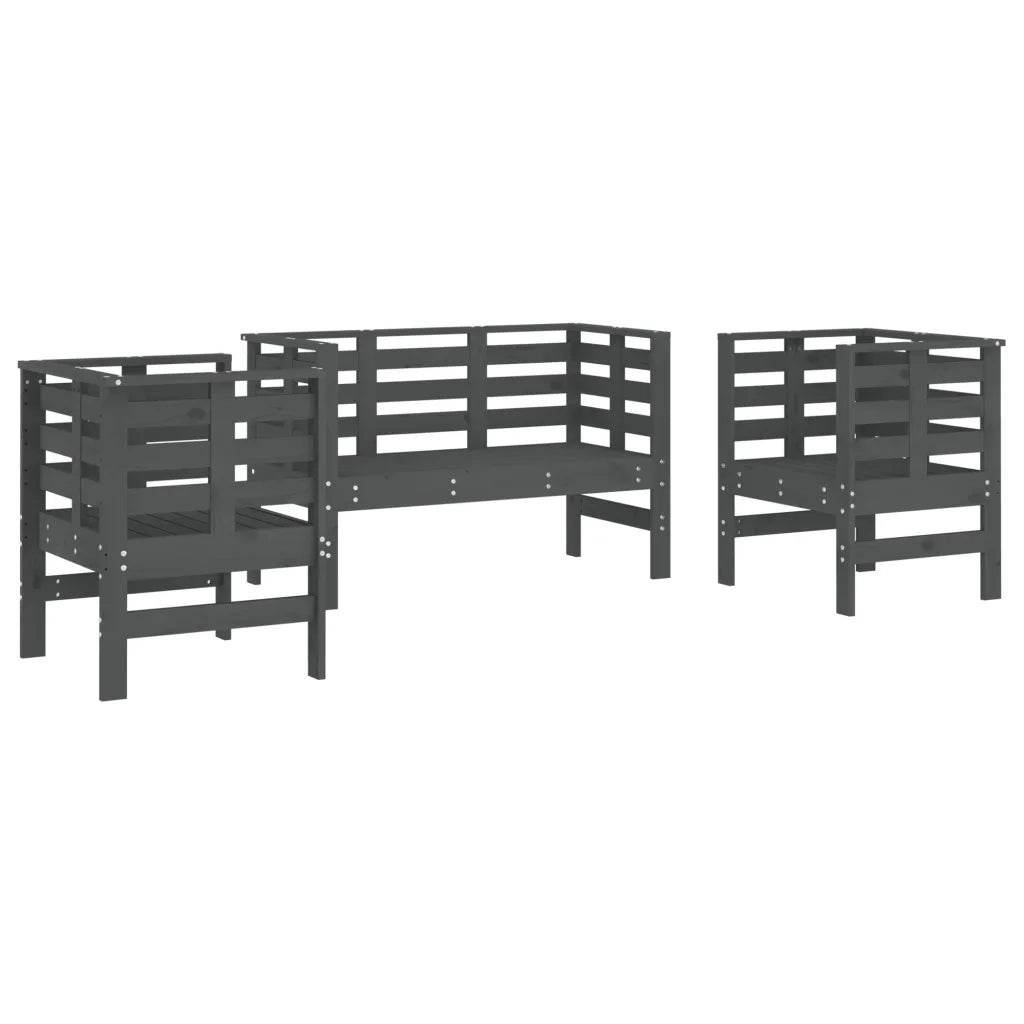 Set Salotto da Giardino 3 pz | Set di Mobili da Esterno Grigio in Legno Massello di Pino