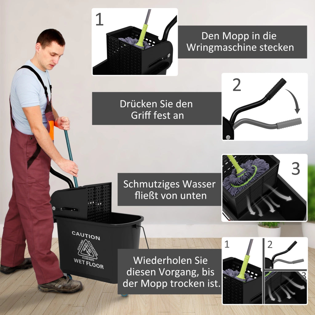 Secchio per mocio 20L con strizzatore e ruote ¨C Xylo ¨C plastica nero