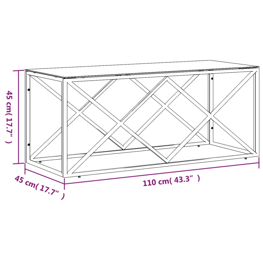 Tavolino da Salotto 110x45x45 cm in Acciaio Inox e Vetro 349961