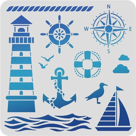 Schemi 30 x 30 cm - Bussola/Anchiglia - Stencil - Decorazione DIY per Parete - PET Plastica - Sostenibile/Riutilizzabile - Stencil per Parete