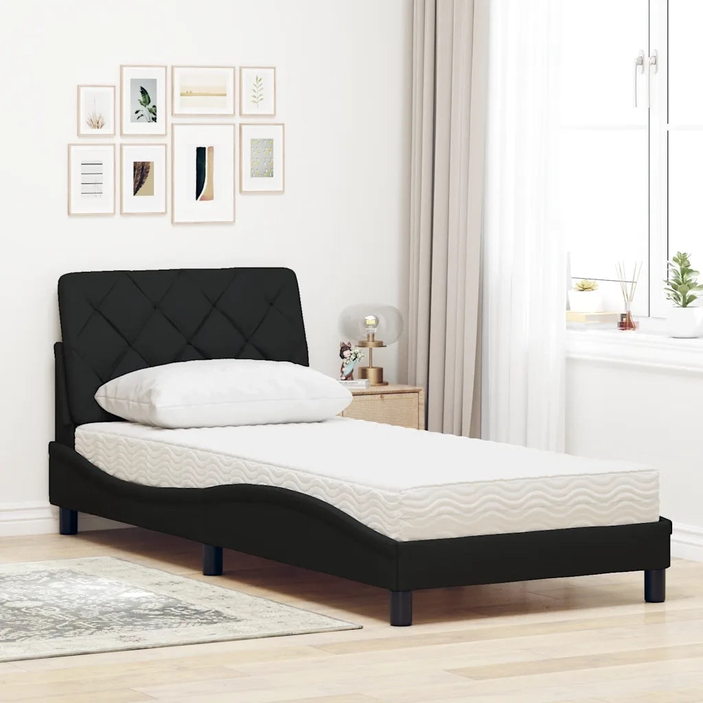 Letto con Materasso-Struttura Letto con Materasso Nero 90x190 cm in Tessuto