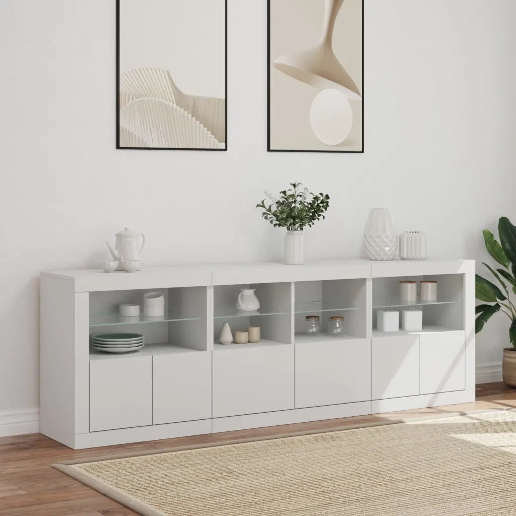 Credenza | Madia | Buffet da pranzo | Armadio da pranzo con Luci LED Bianca 202x37x67 cm