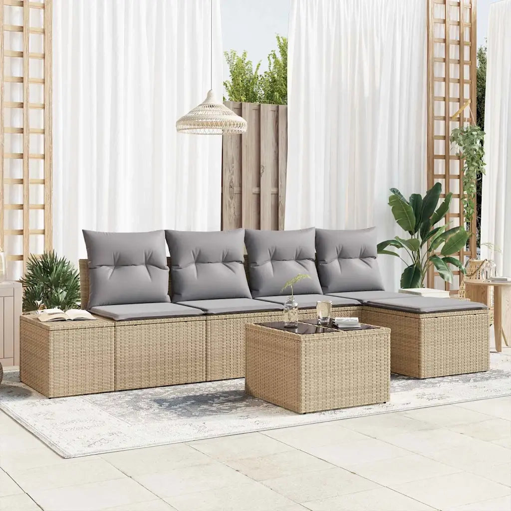 Set Divano da Giardino 5 pcs Beige e Grigio Chiaro polyrattan