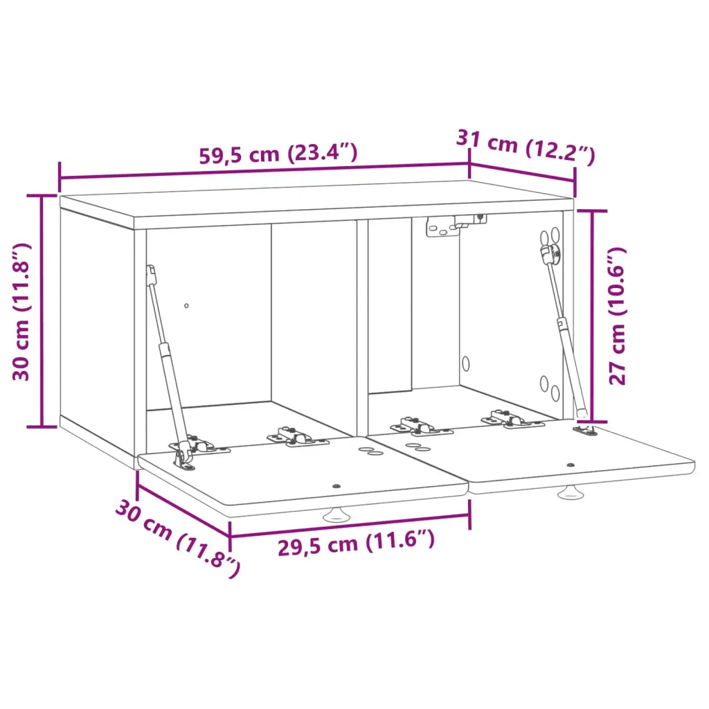 Mobile Porta TV da Muro-Credenza per TV sospesa 59,5 x 31 x 30 cm Rovere Fumo