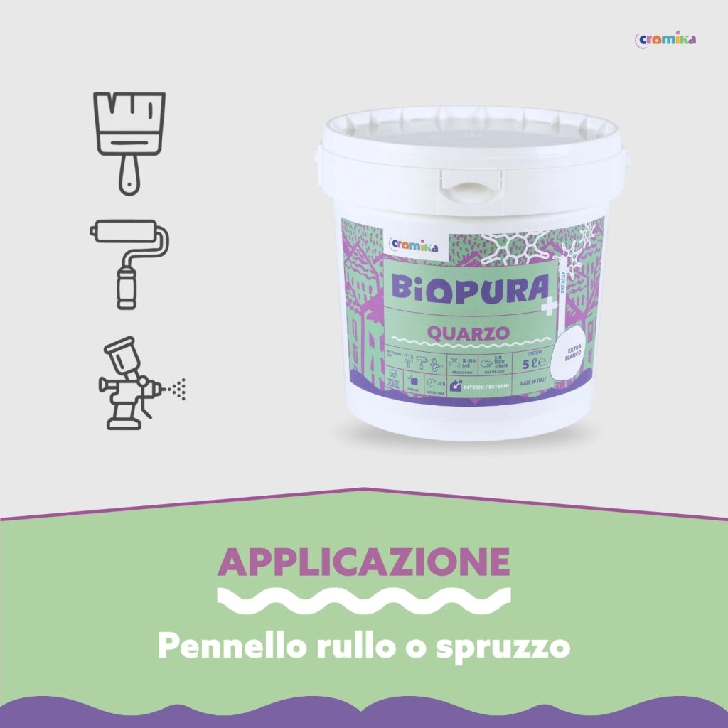 Pittura quarzo antialga interni esterni finitura opaca linea biopura cromika *** formato 5 lt, confezione 1